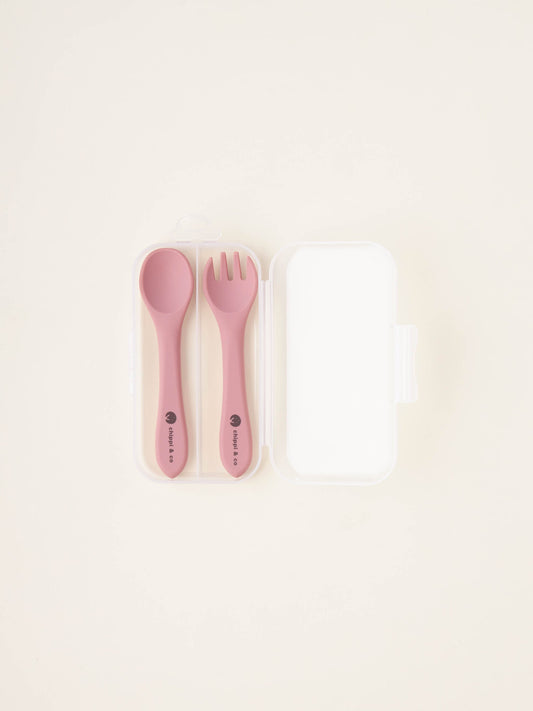 CHIPPI&CO Silicone Training Spoon and Fork Set - Dusty Rose