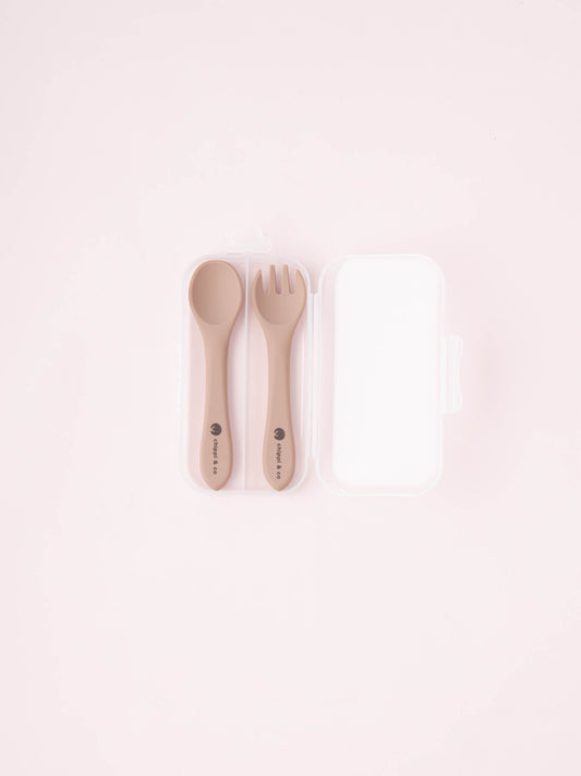 CHIPPI&CO Silicone Training Spoon and Fork Set - Light Brown